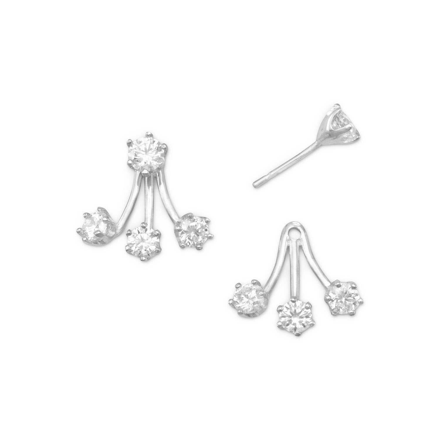 Rhodium Plated CZ Front Back Earrings - Joyeria Lady