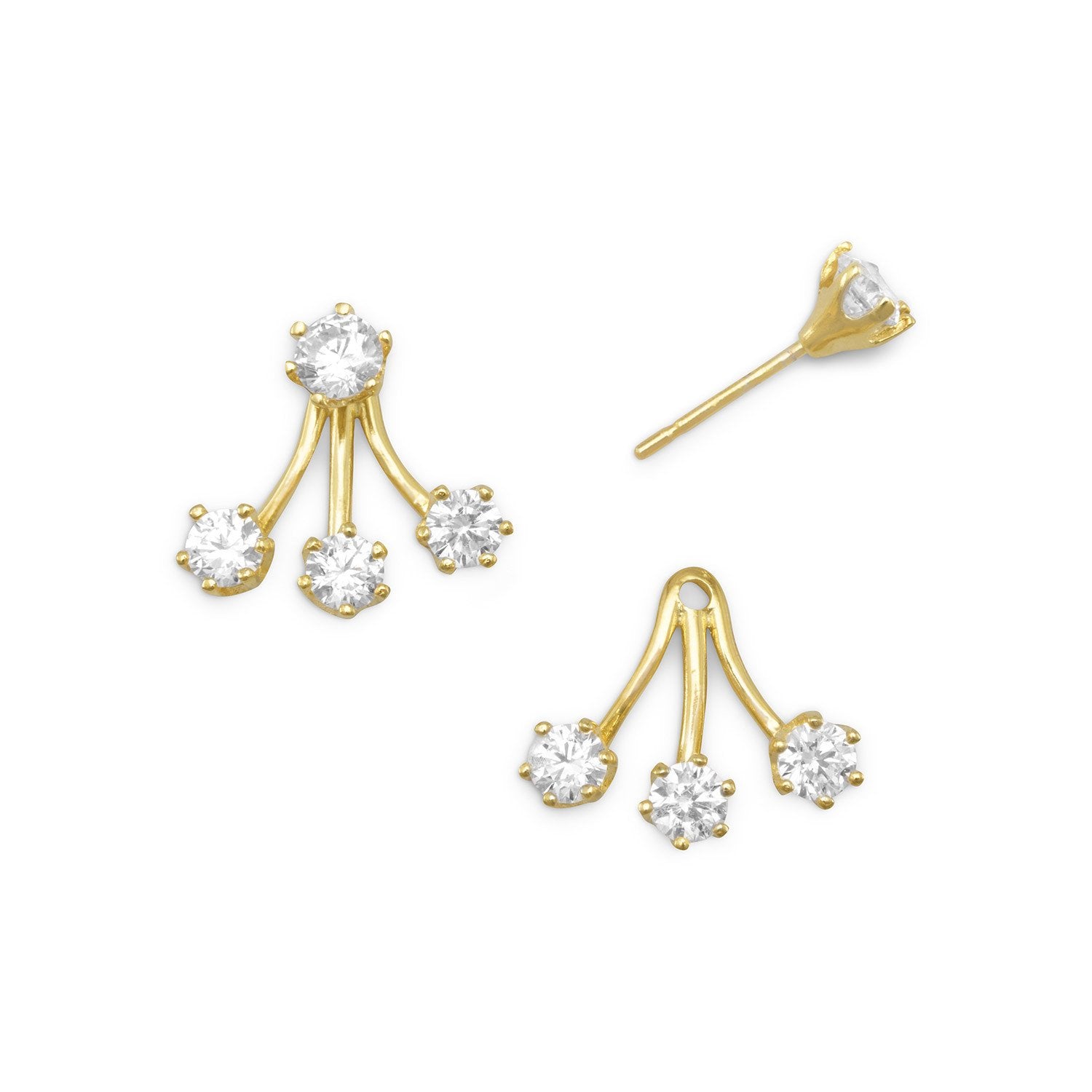 14 Karat Gold Plated CZ Front Back Earrings - Joyeria Lady