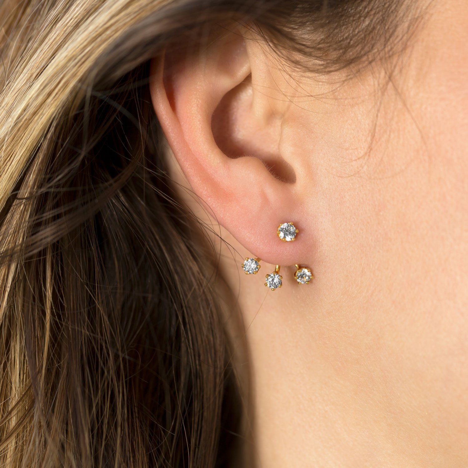 14 Karat Gold Plated CZ Front Back Earrings - Joyeria Lady