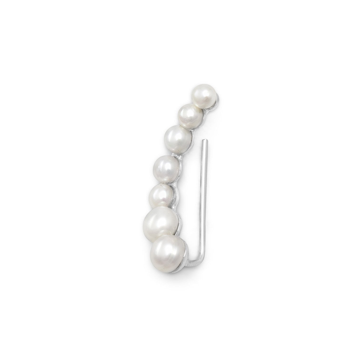 Rhodium Plated Graduated Cultured Freshwater Pearl Ear Climbers - Joyeria Lady