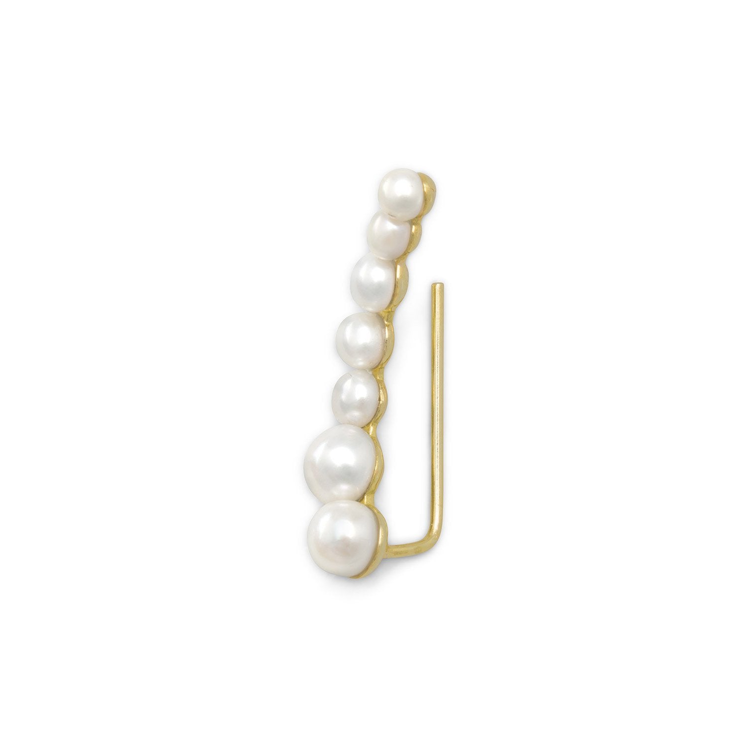 14 Karat Gold Plated Graduated Cultured Freshwater Pearl Ear Climbers - Joyeria Lady