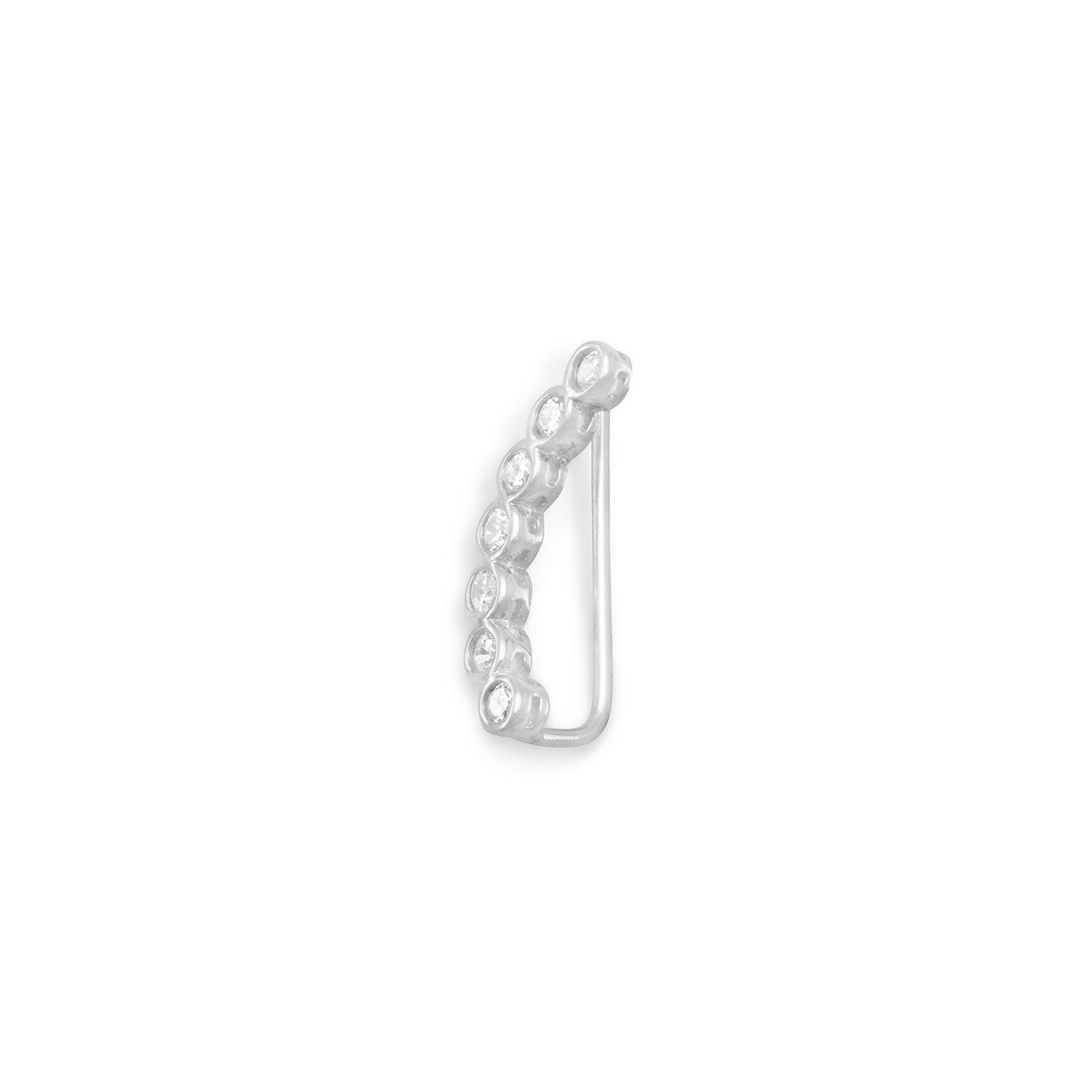 Rhodium Plated Bezel CZ Ear Climbers - Joyeria Lady