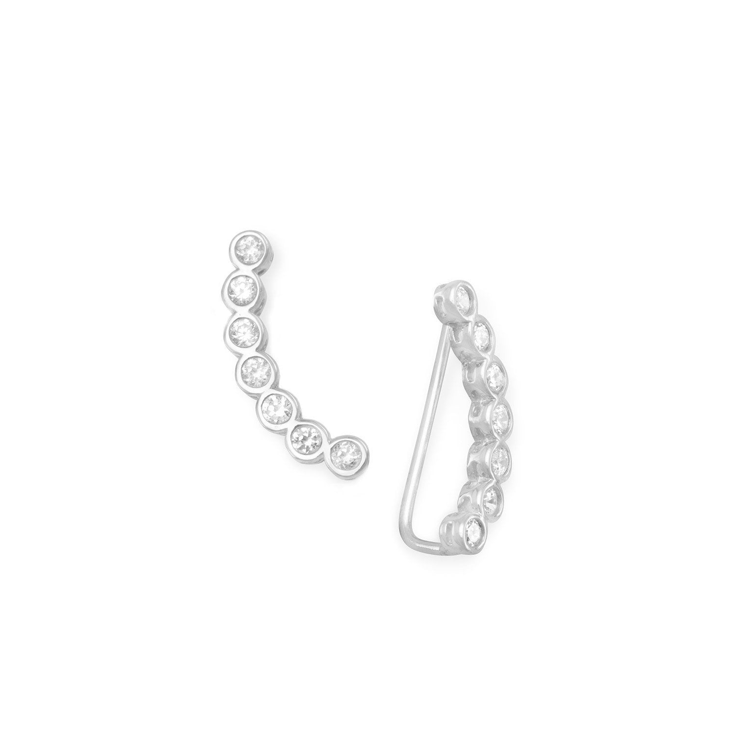 Rhodium Plated Bezel CZ Ear Climbers - Joyeria Lady