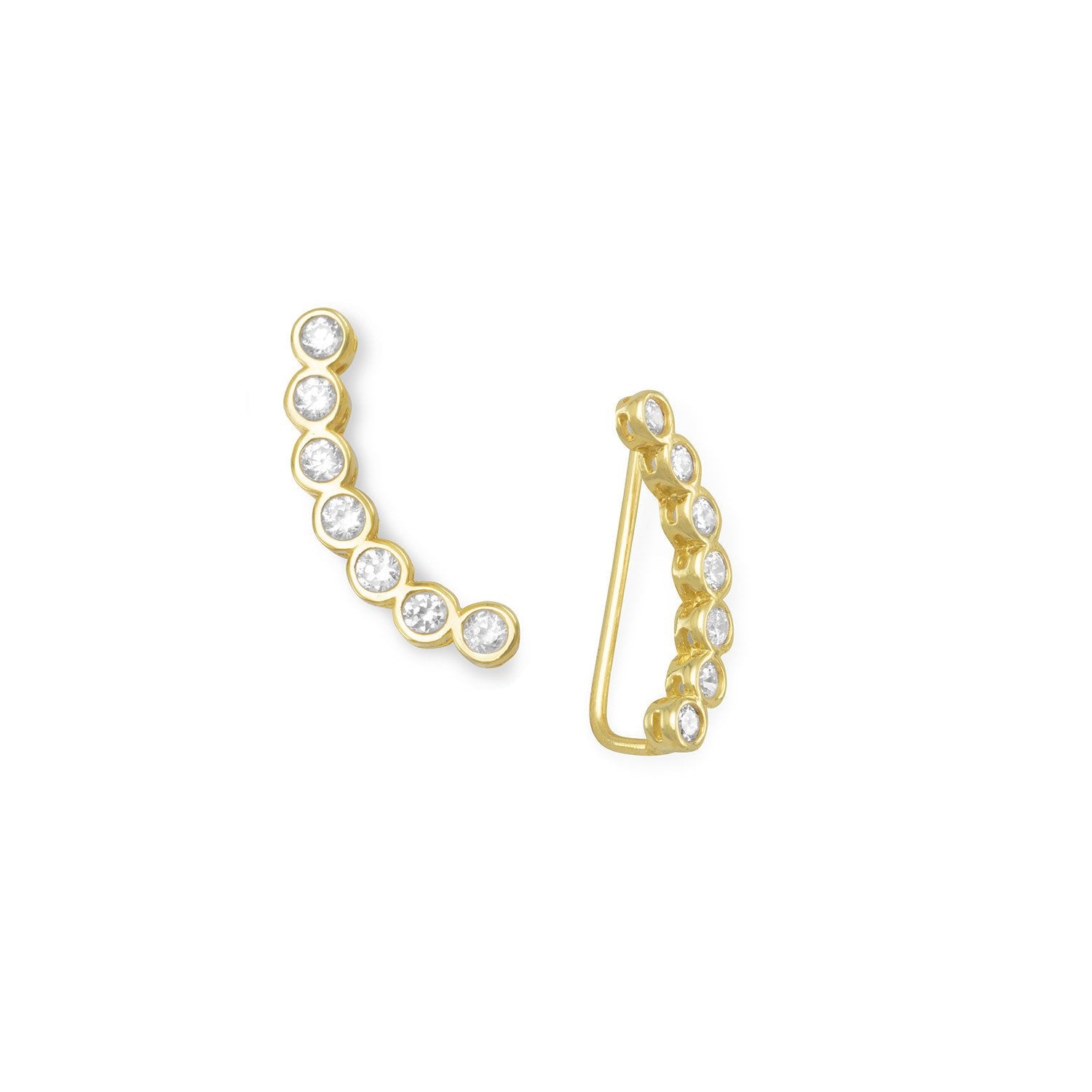 14 Karat Gold Plated Bezel CZ Ear Climbers - Joyeria Lady