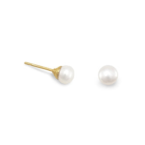 14 Karat Gold Plated Cultured Freshwater Pearl Stud Earrings - Joyeria Lady