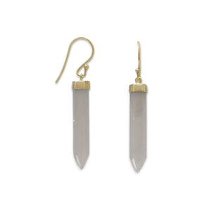 14 Karat Gold Plated Spike Pencil Cut Gray Moonstone Earrings - Joyeria Lady