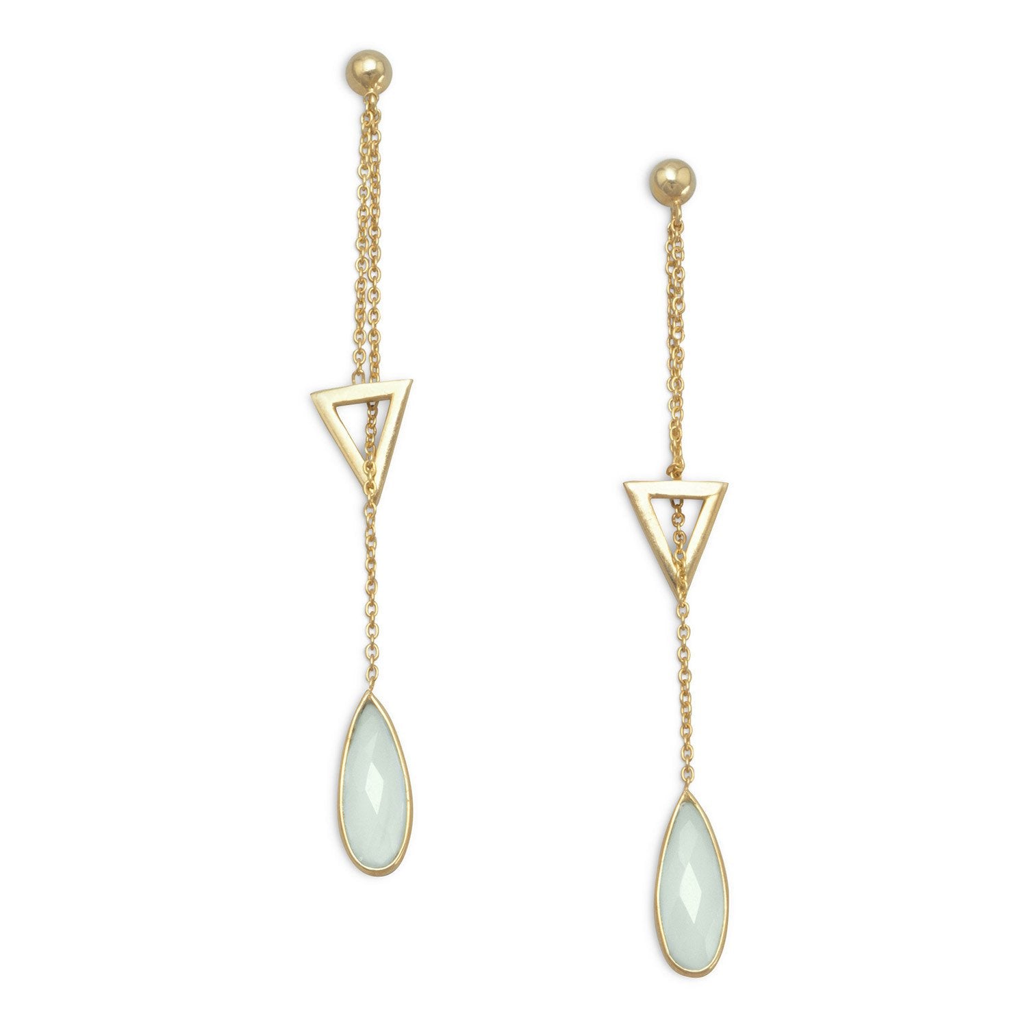 14 Karat Gold Plated Lariat Style Earrings with Chalcedony Drop - Joyeria Lady