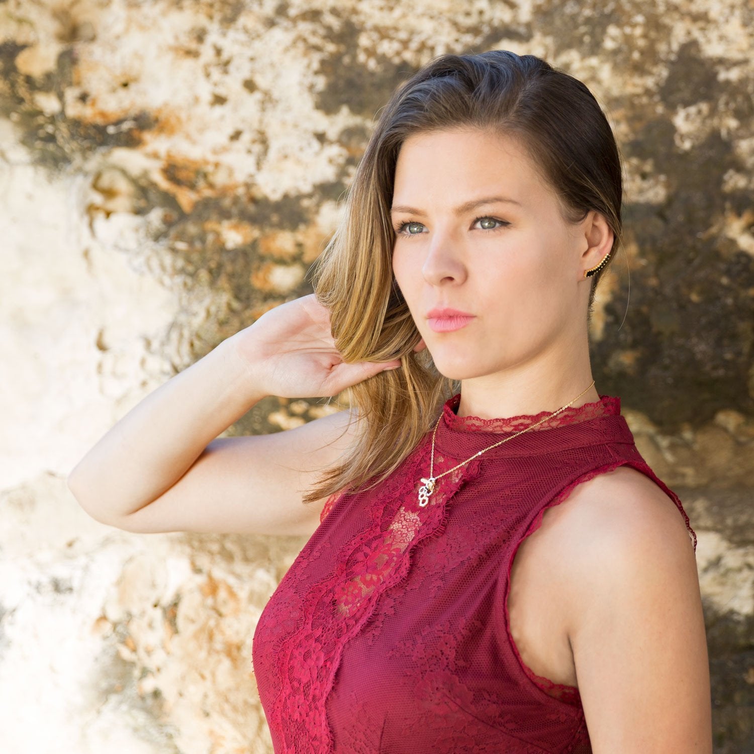 14 Karat Gold Plated Ear Climbers with Black CZs - Joyeria Lady