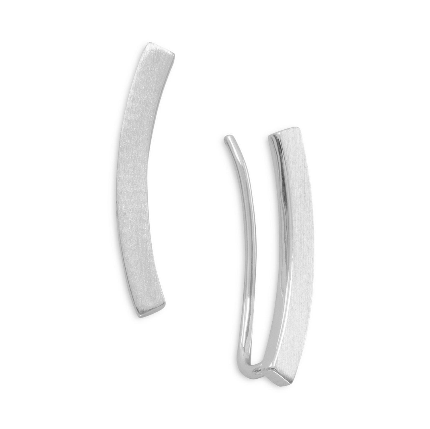 Rhodium Plated Curved Bar Ear Climbers - Joyeria Lady