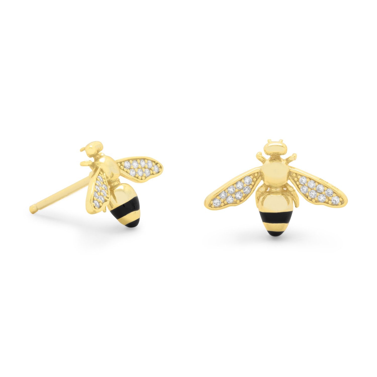 "BEE Mine!" 14 Karat Gold Plated Signity CZ Bee Earrings - Joyeria Lady
