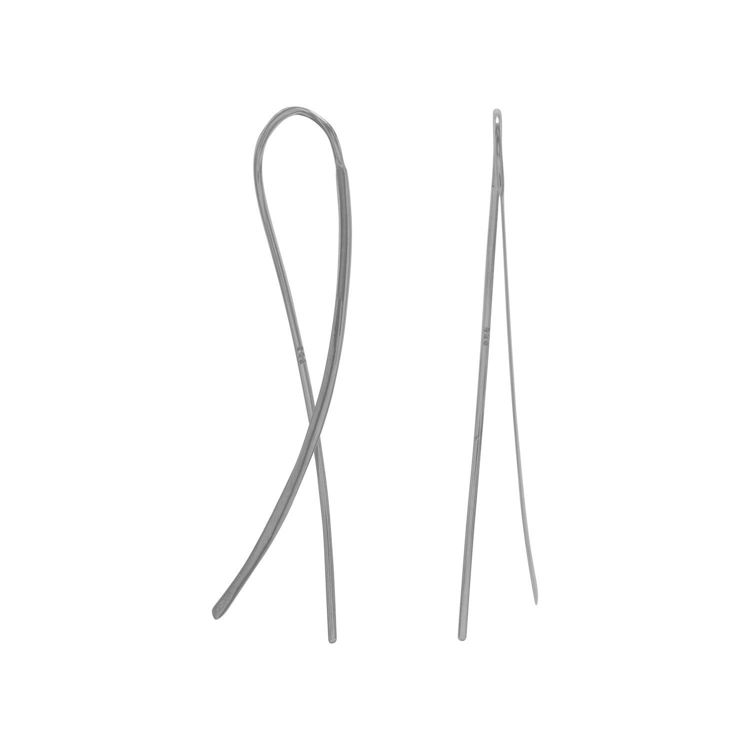 Rhodium Plated Flat Long Wire Earrings - Joyeria Lady