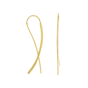 14 Karat Gold Plated Flat Long Wire Earrings - Joyeria Lady