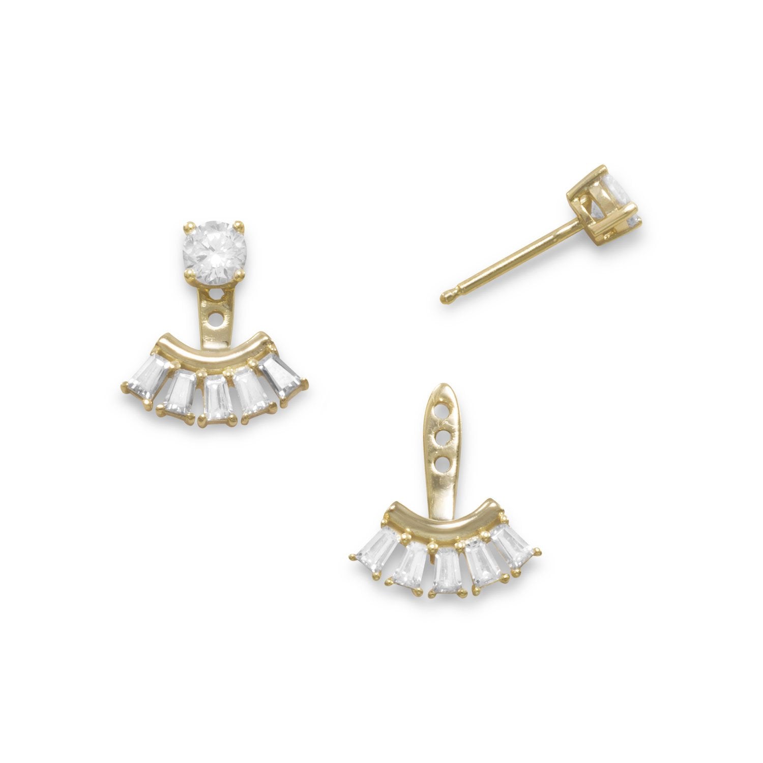 14 Karat Gold Plated Multishape CZ Front Back Earrings - Joyeria Lady