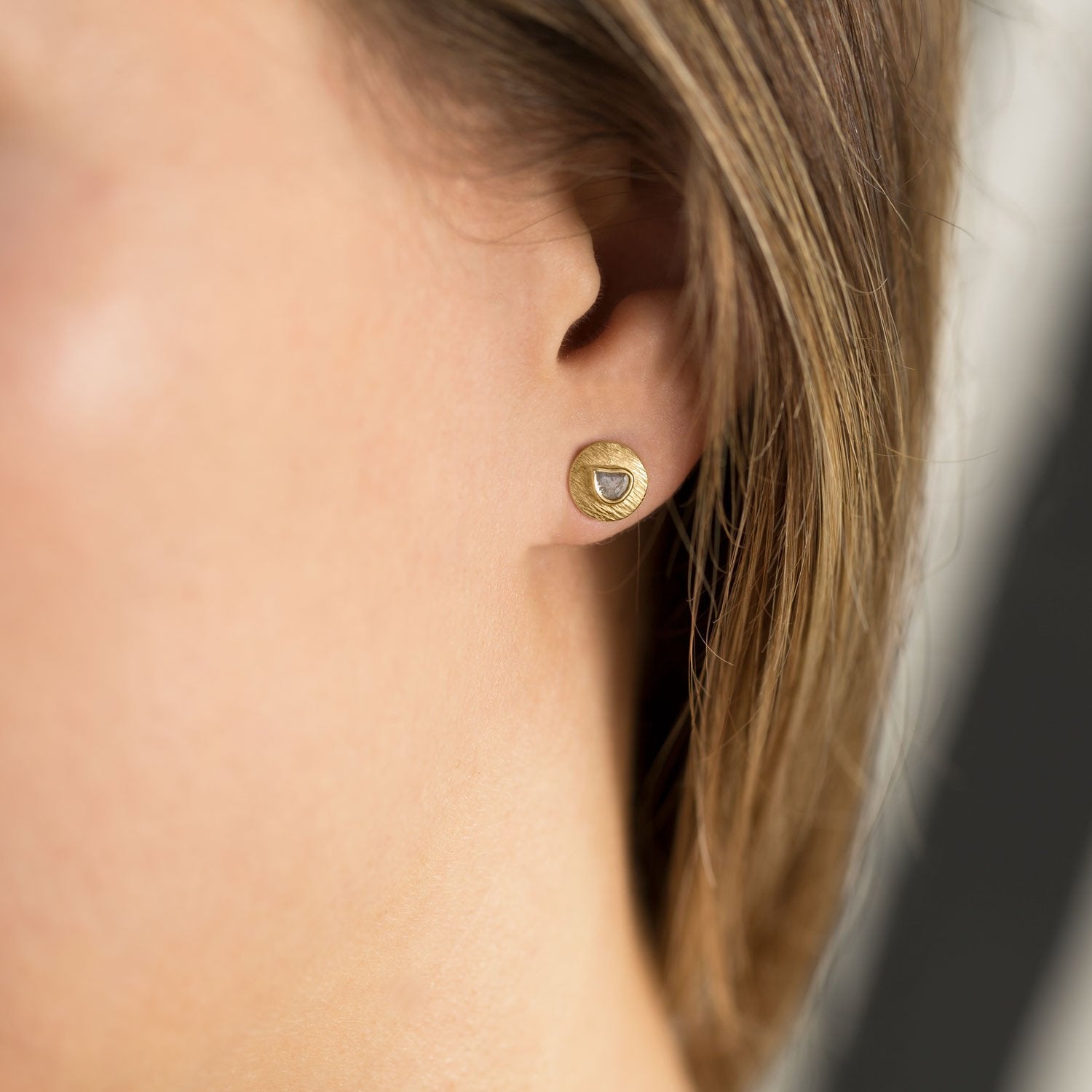 14 Karat Gold Plated Polki Diamond Post Earrings - Joyeria Lady