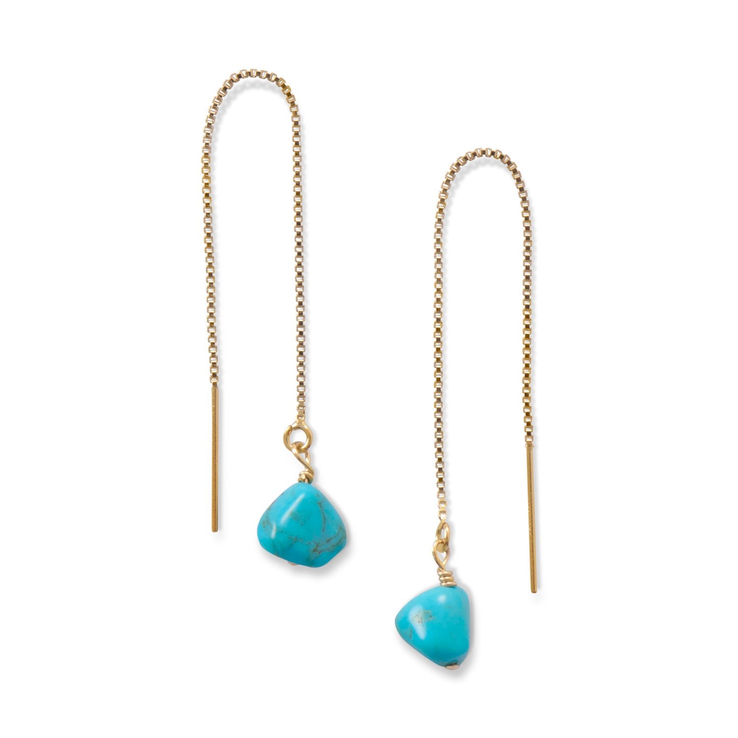 Turquoise Bead Threader Earrings - Joyeria Lady