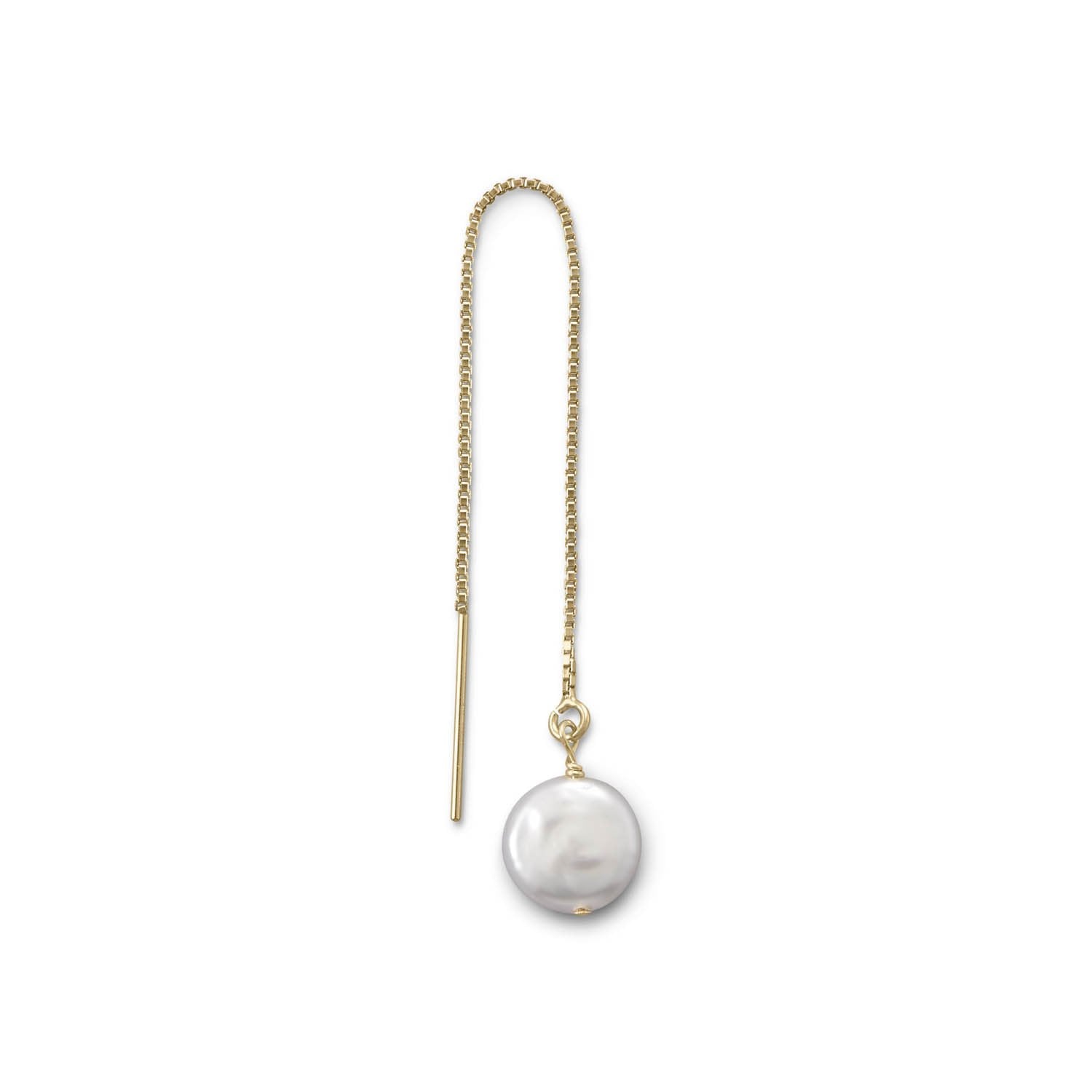 Single Cultured Freshwater Coin Pearl Threader Earring - Joyeria Lady