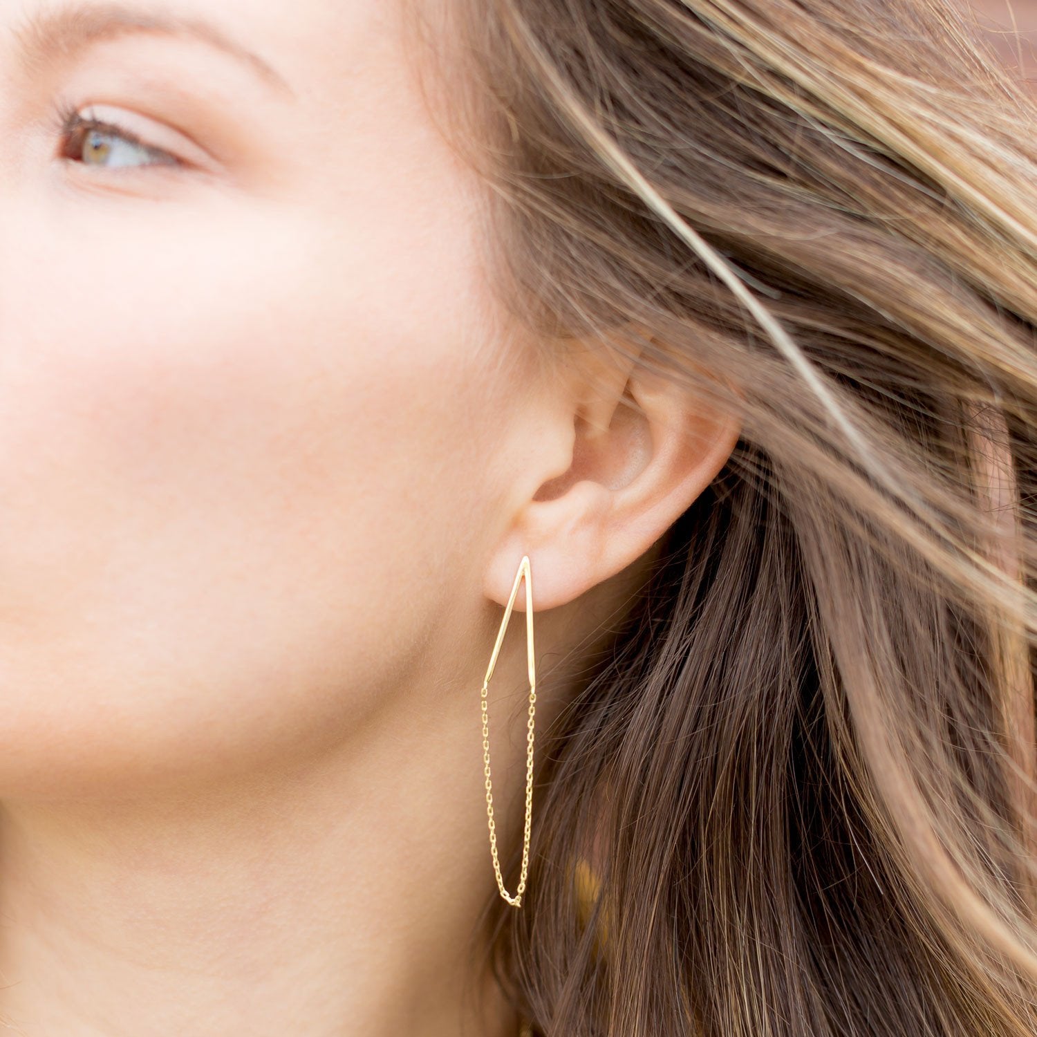 14 Karat Gold Plated Chain Drop Earrings - Joyeria Lady