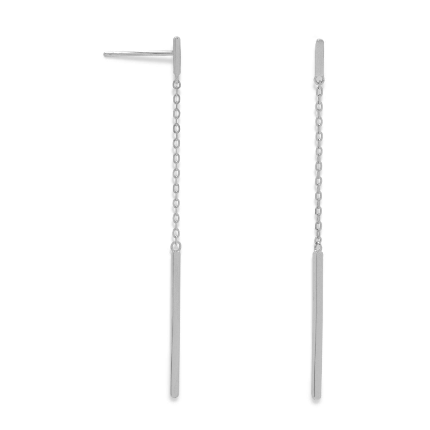 Rhodium Plated Chain and Bar Drop Earrings - Joyeria Lady