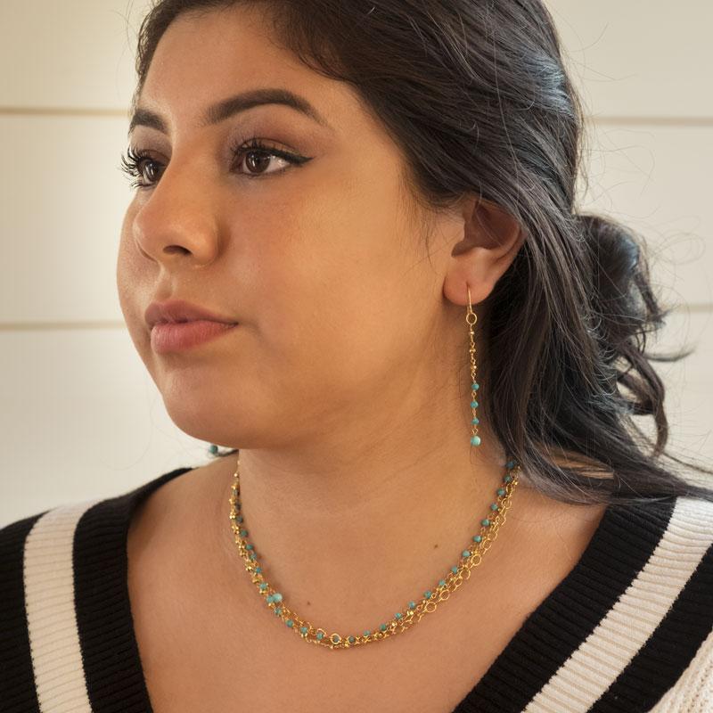 Triple Strand 14 Karat Gold Plated Multistone Necklace - Joyeria Lady