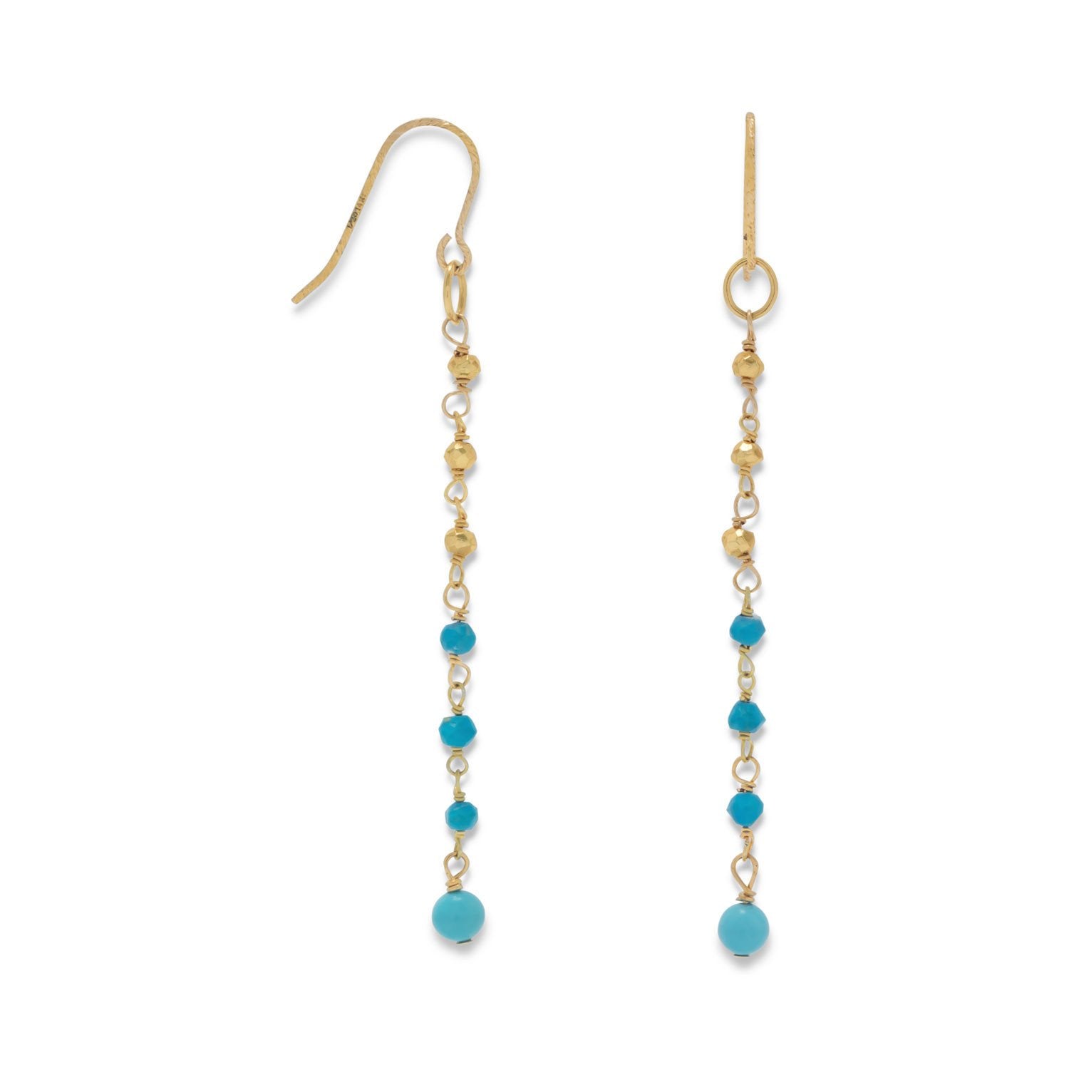 14K Gold Plated French Wire Earrings with Reconstituted Turquoise Beads - Joyeria Lady