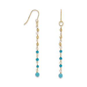 14K Gold Plated French Wire Earrings with Reconstituted Turquoise Beads - Joyeria Lady