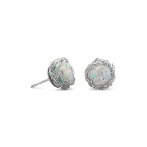 Round Ancient Roman Glass Stud Earrings with Woven Wire Mesh - Joyeria Lady