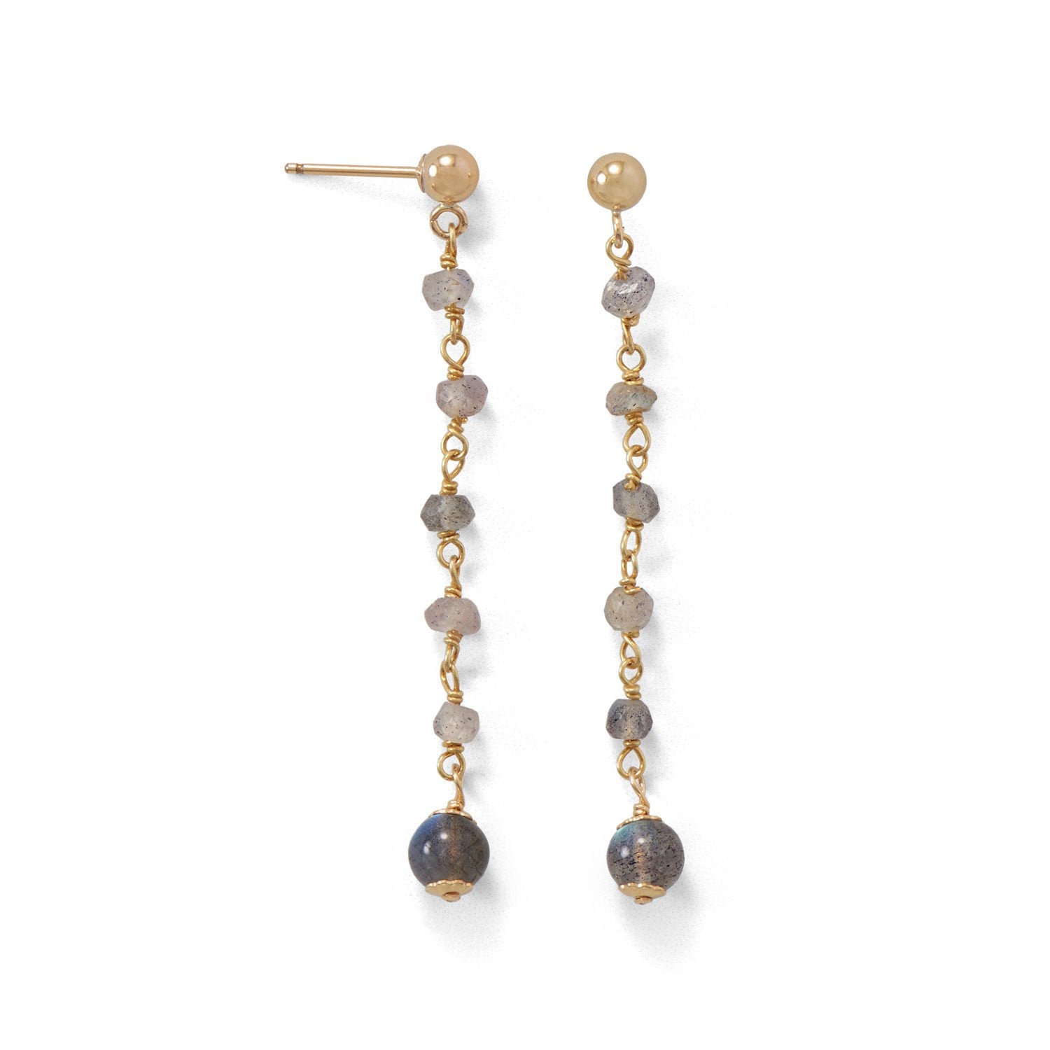 14 Karat Gold Plated Post Earrings with Labradorite Beads - Joyeria Lady
