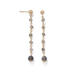 14 Karat Gold Plated Post Earrings with Labradorite Beads - Joyeria Lady