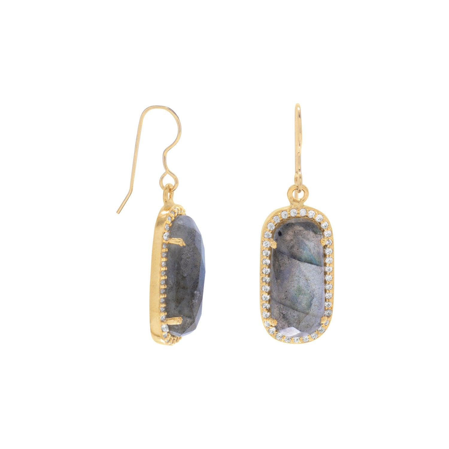 14 Karat Gold Plated Labradorite with CZ Edge Earrings - Joyeria Lady
