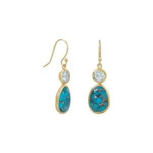 14 Karat Gold Plated Turquoise and Sky Blue Topaz Earrings - Joyeria Lady