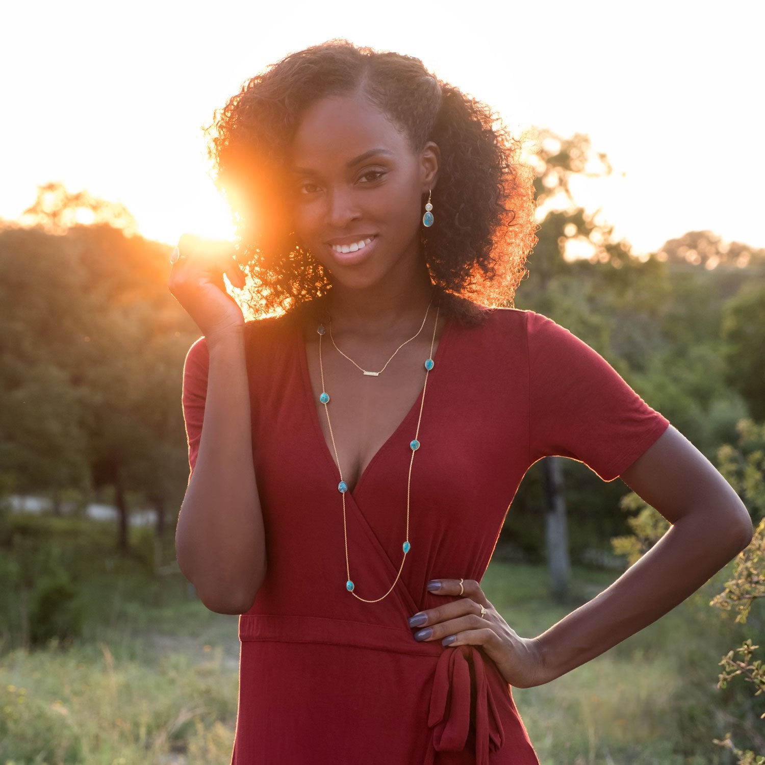 14 Karat Gold Plated Turquoise Stone Endless Necklace - Joyeria Lady