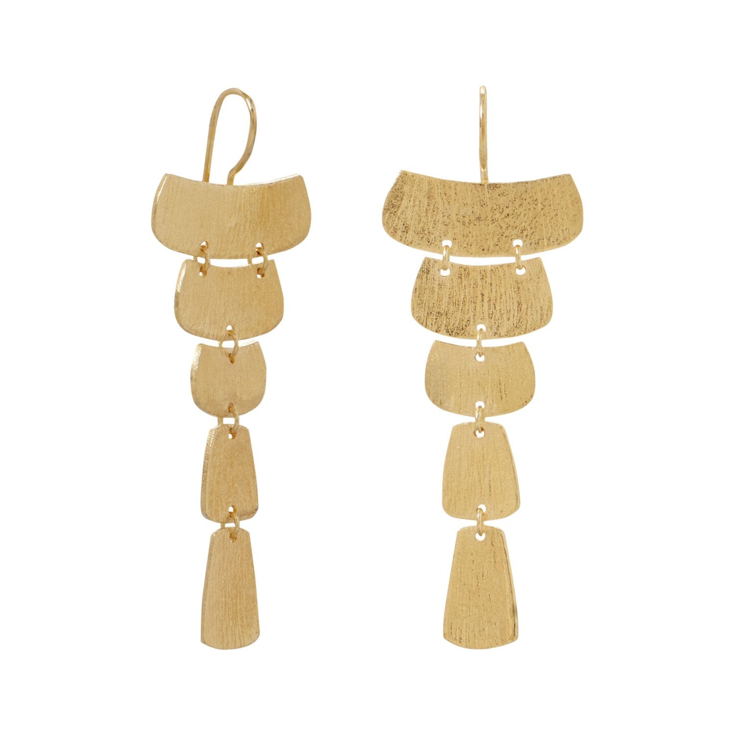14 Karat Gold Plated Textured Cascading Plate Earrings - Joyeria Lady