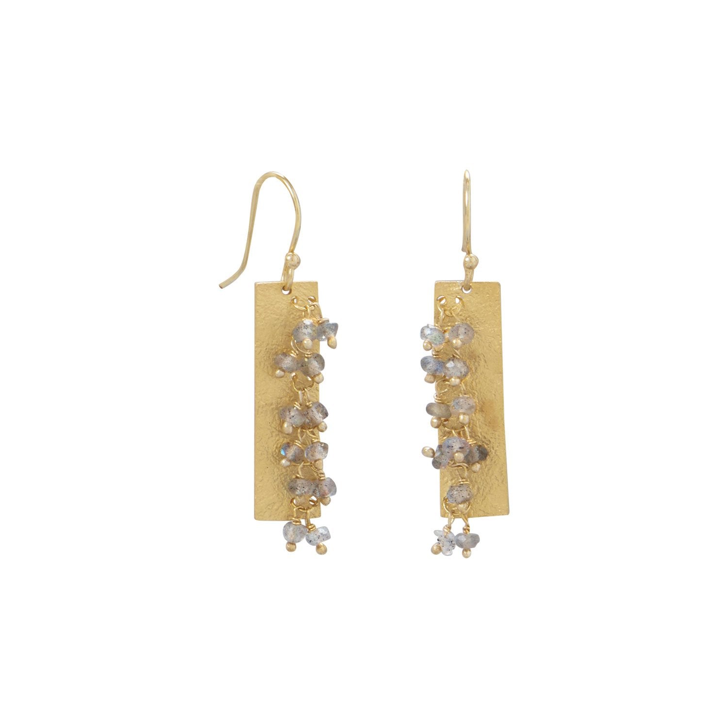 14 Karat Gold Plated Textured Rectangle and Labradorite Bead Earrings - Joyeria Lady