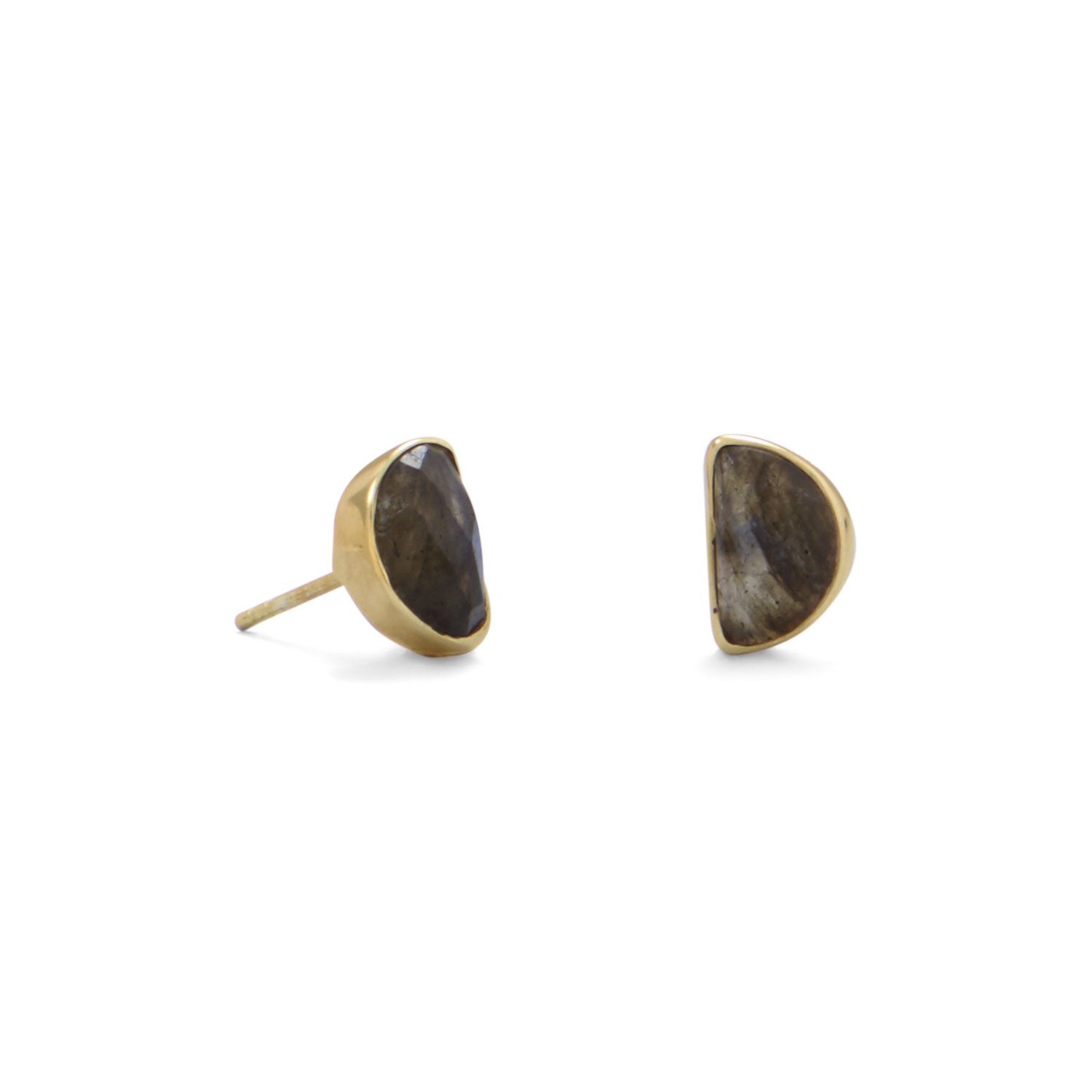 14 Karat Gold Plated Half Moon Labradorite Studs - Joyeria Lady