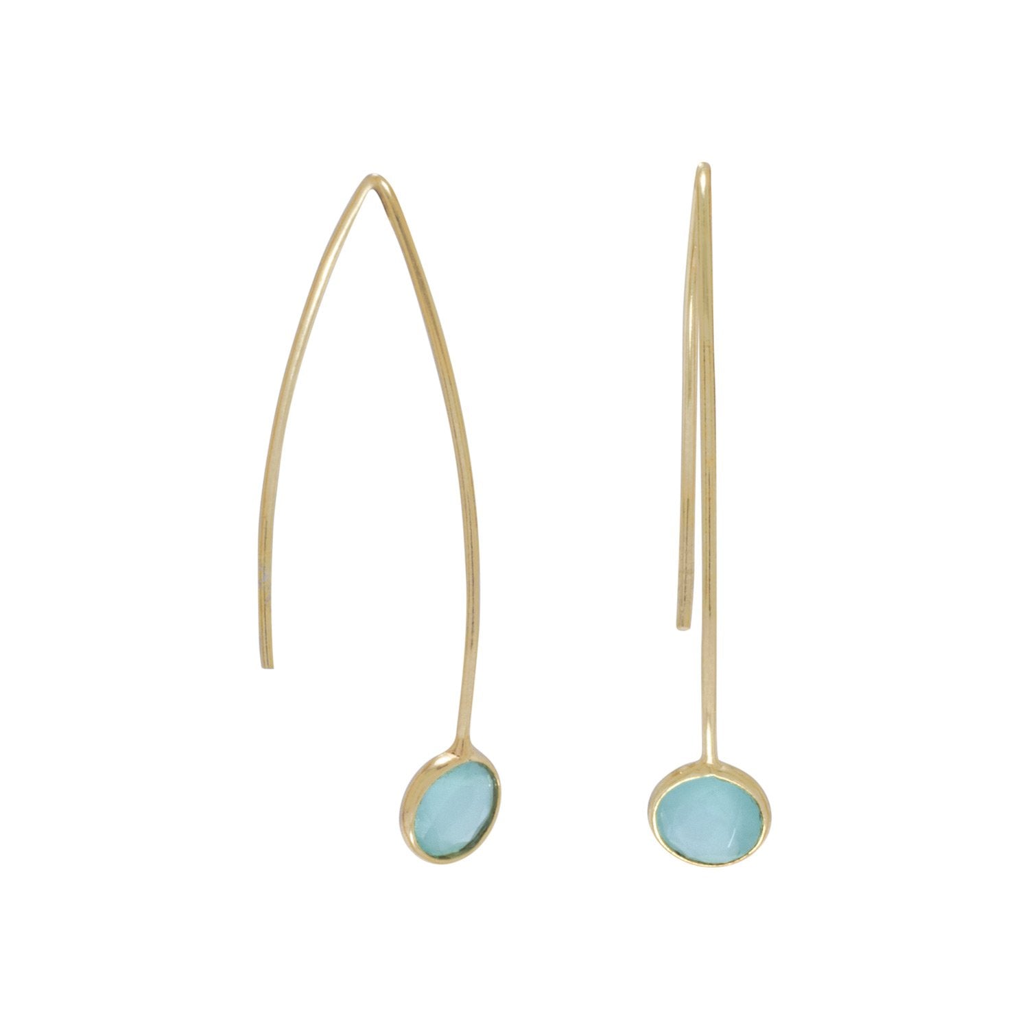 14 Karat Gold Plated Green Hydro Glass Wire Earrings - Joyeria Lady