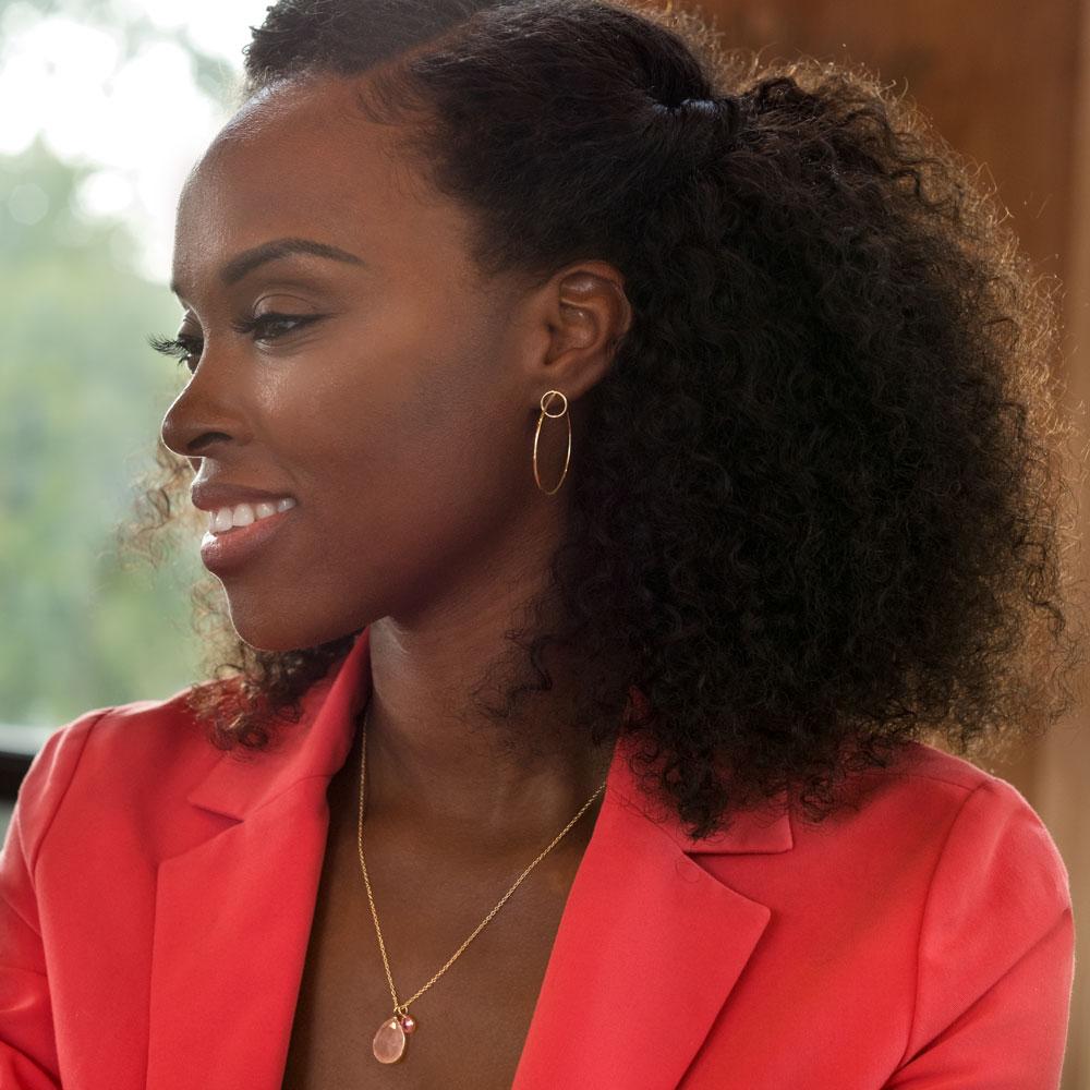 14 Karat Gold Rose Quartz and Pink Hydro Glass Necklace - Joyeria Lady