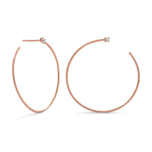 14 Karat Rose Gold Plated Lateral 3/4 Hoops with Single CZ - Joyeria Lady