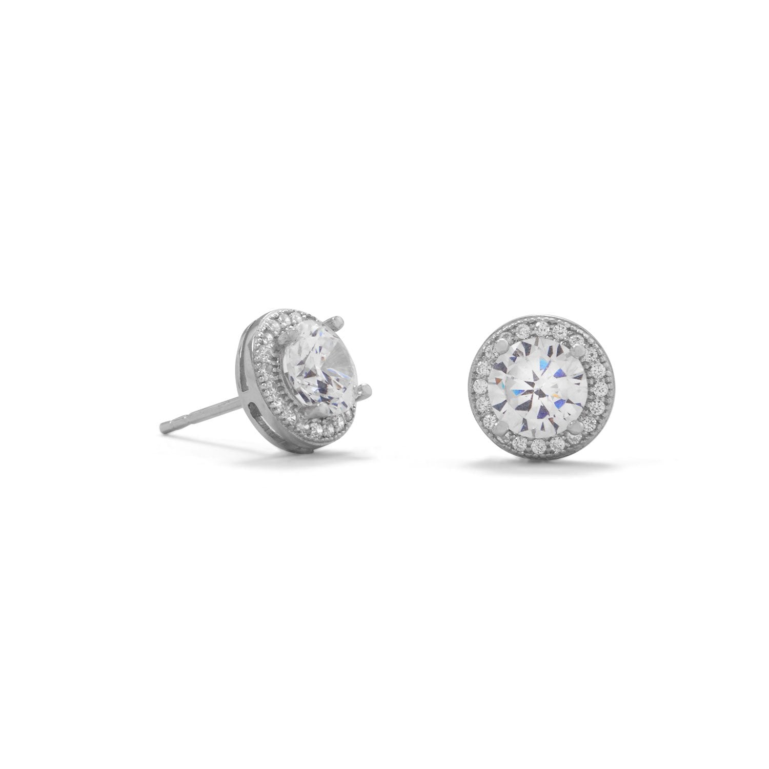 Rhodium Plated Elegant 6.5mm CZ Studs - Joyeria Lady