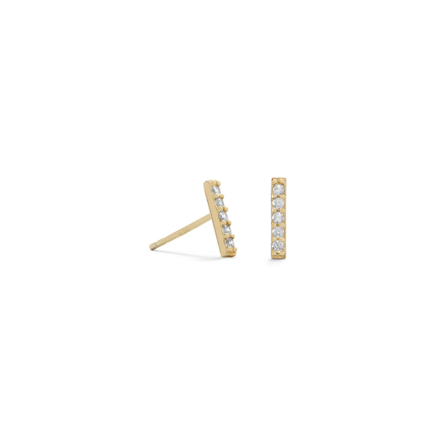 14 Karat Gold Plated Mini CZ Bar Studs - Joyeria Lady