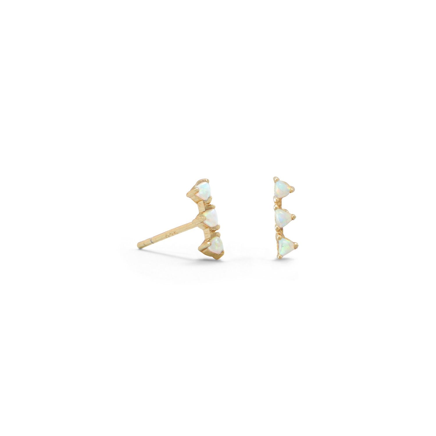 14 Karat Gold Plated Mini Triangle Synthetic White Opal Studs - Joyeria Lady