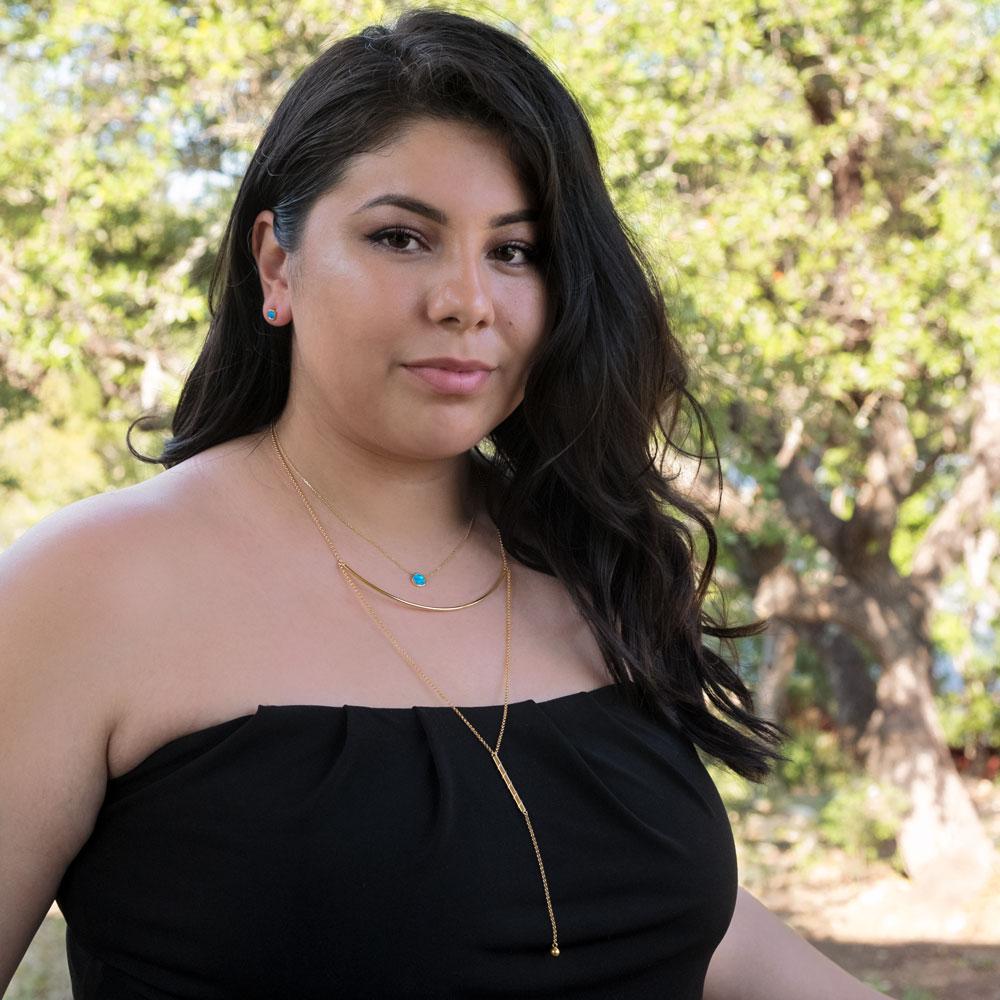 14 Karat Gold Plated Mini Synthetic Blue Opal Necklace - Joyeria Lady