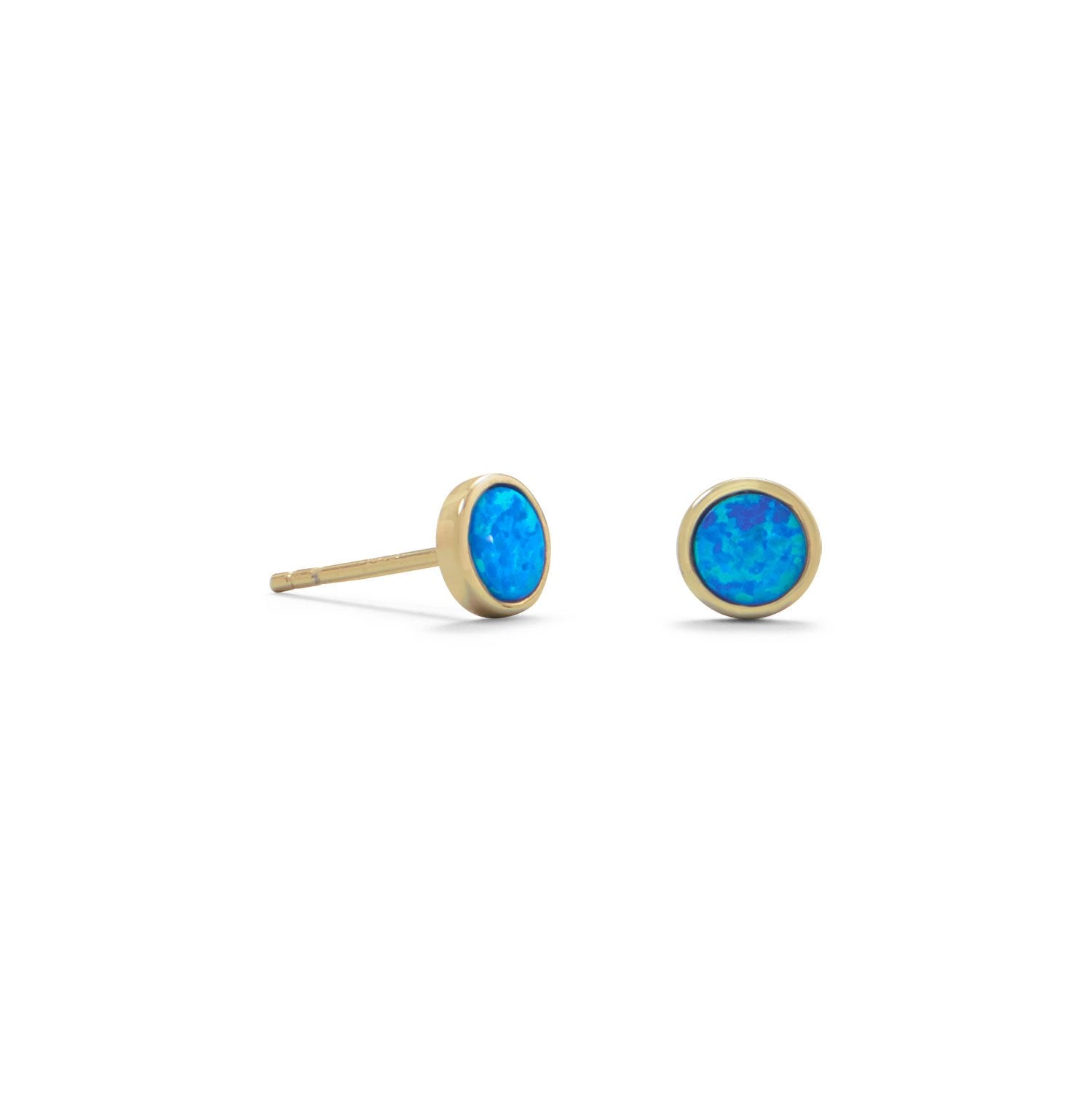 14 Karat Gold Plated Synthetic Blue Opal Studs - Joyeria Lady