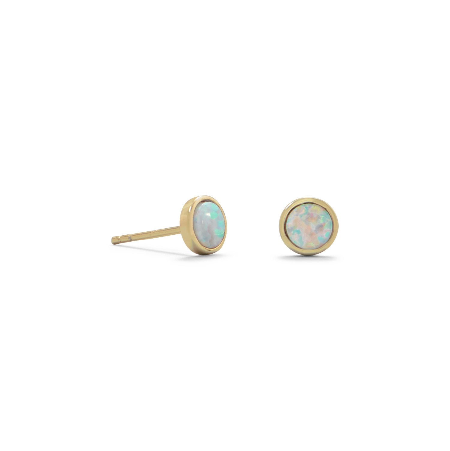 14 Karat Gold Plated Synthetic White Opal Studs - Joyeria Lady