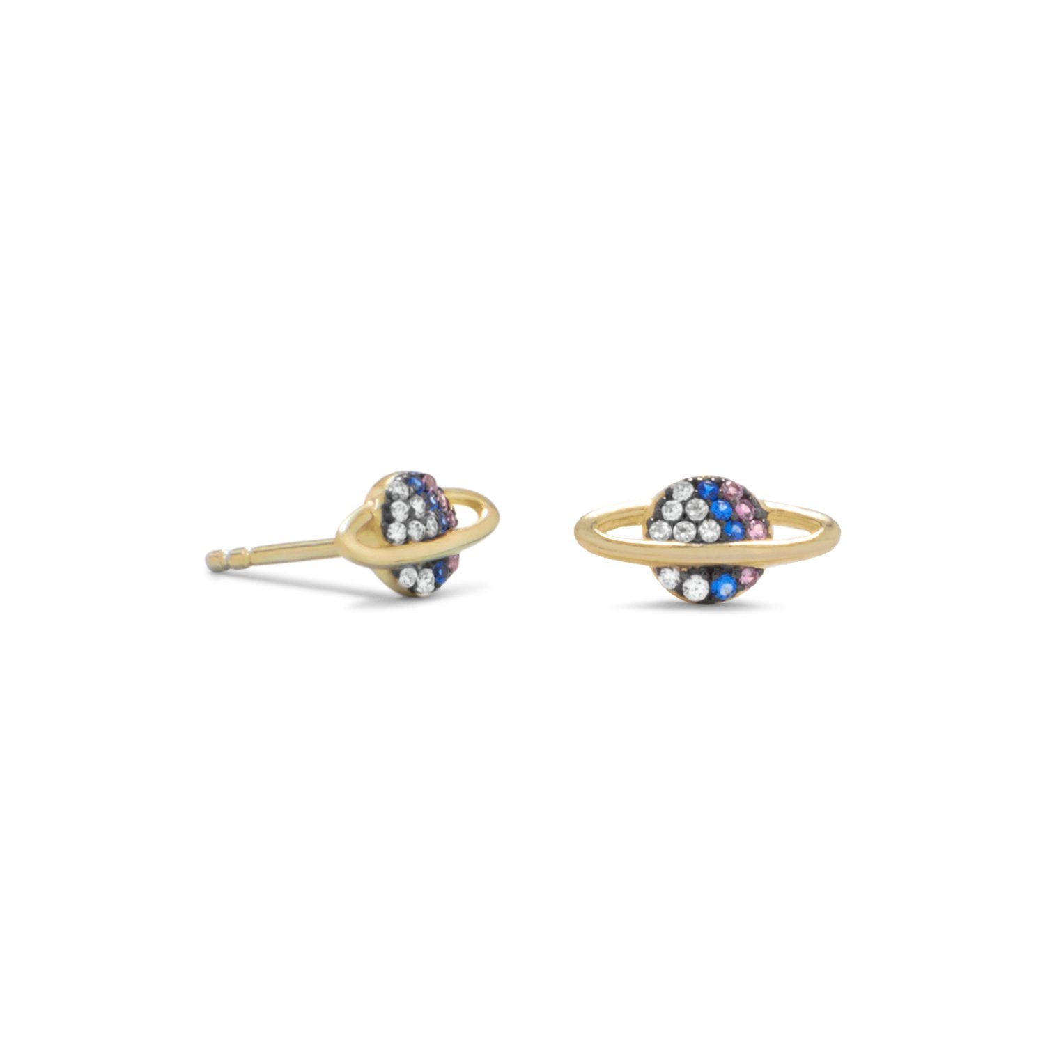 14 Karat Gold Plated Mini CZ Planet Studs - Joyeria Lady