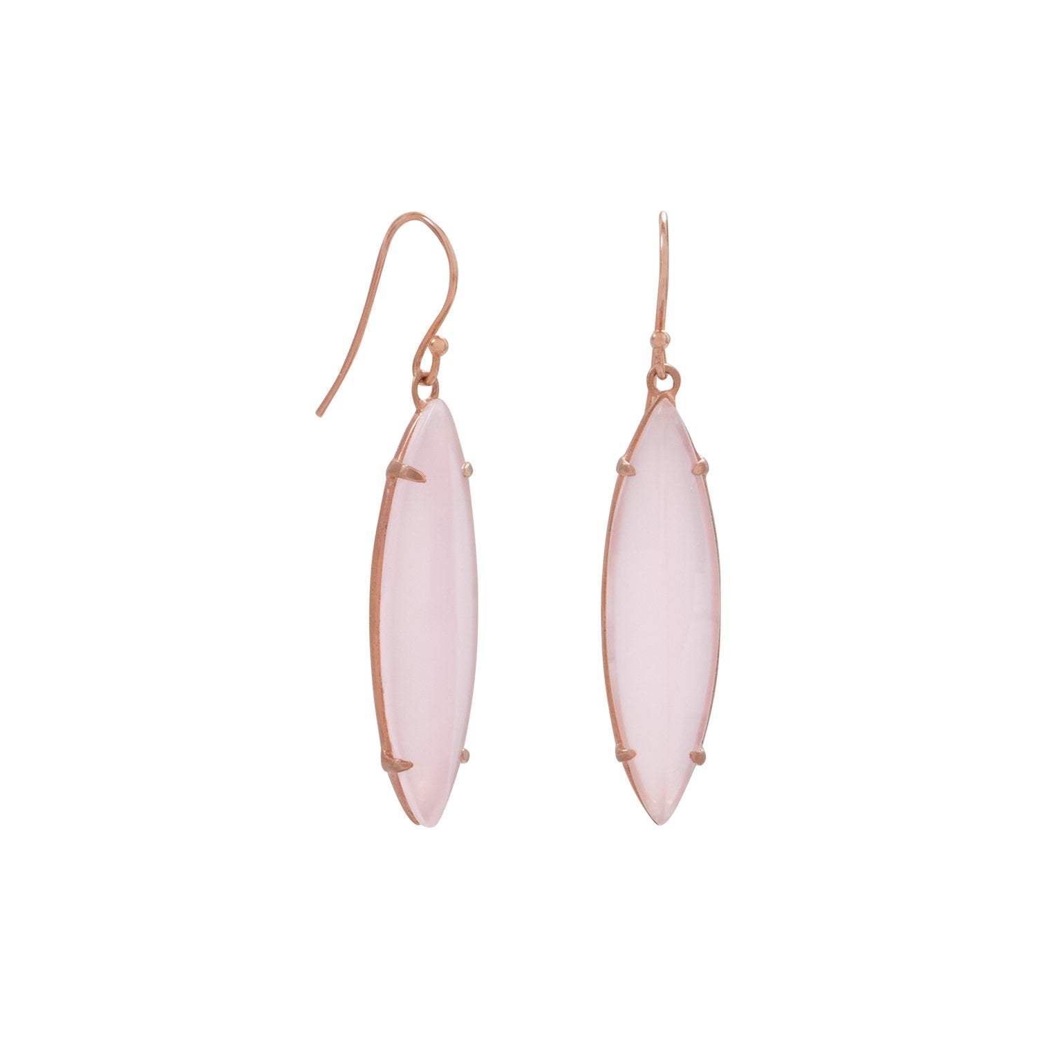 14 Karat Rose Gold Plated Pink Glass Marquise Earrings - Joyeria Lady