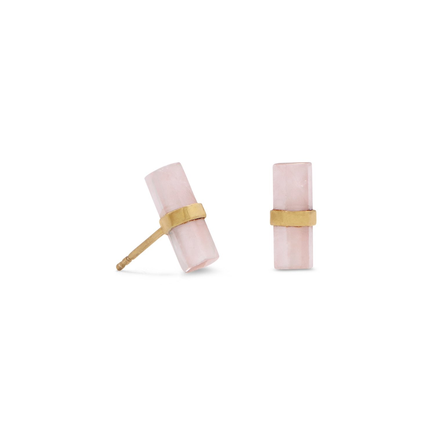 14 Karat Gold Plated Pencil Cut Rose Quartz Studs - Joyeria Lady