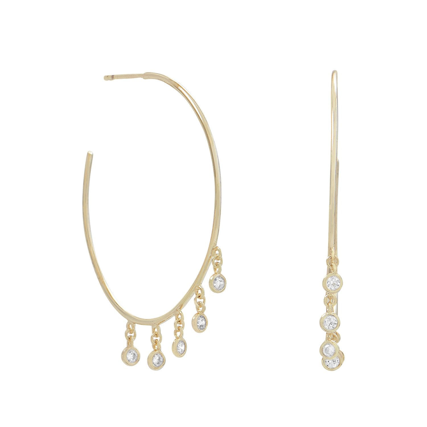 14 Karat Gold Plated Dangling CZ Hoops - Joyeria Lady
