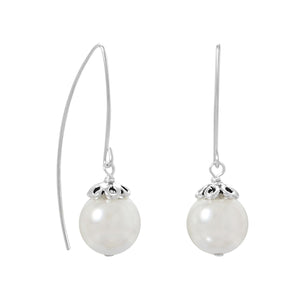 Sterling Silver Glass Pearl Wire Earrings - Joyeria Lady