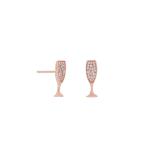 14 Karat Rose Gold Plated CZ Champagne Glass Stud Earrings - Joyeria Lady