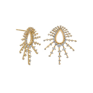 14 Karat Gold Plated Bursting CZ Post Earrings - Joyeria Lady